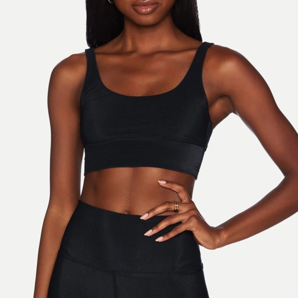 Beach Riot Leah Black Ribbed Sports Bra